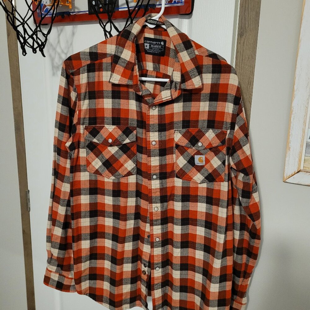 Carhartt mens size medium plaid flannel shirt "rugged flex"